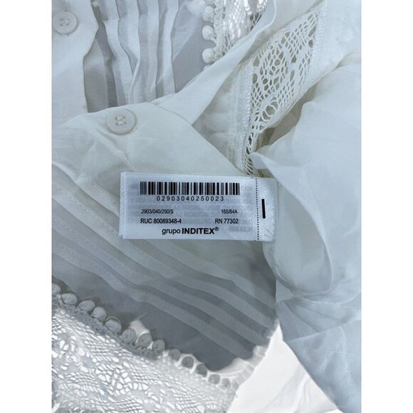 Zara Womens Button Up Shirt Size S White Lace Long Sleeve 2903/040 NWT - Picture 6 of 12